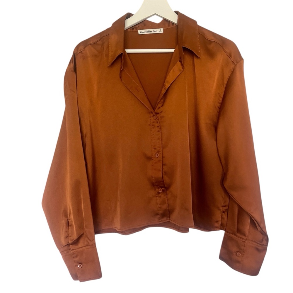 A&F Satin Button-Front Shirt - Rust